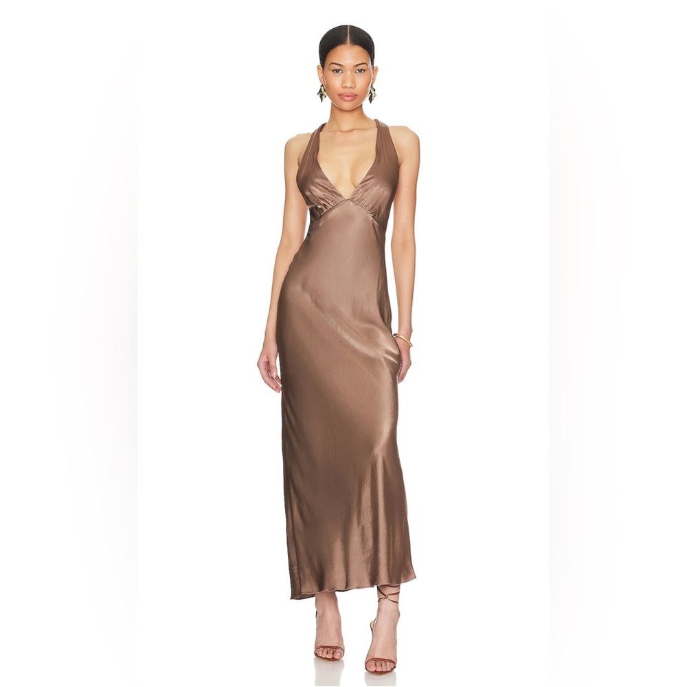 Shona Joy Milo Plunged Cross Back Midi Dress in Cacao